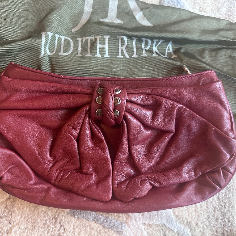 Judith Ripka wine red large bow clutch